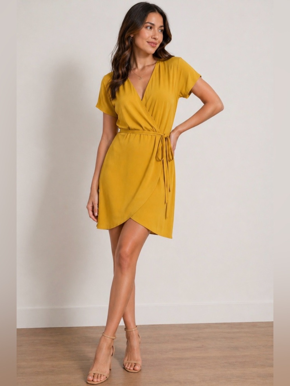 Babaton Yellow Wrap Dress XS Asymmetrical Lightweight Feminine Summer Dress